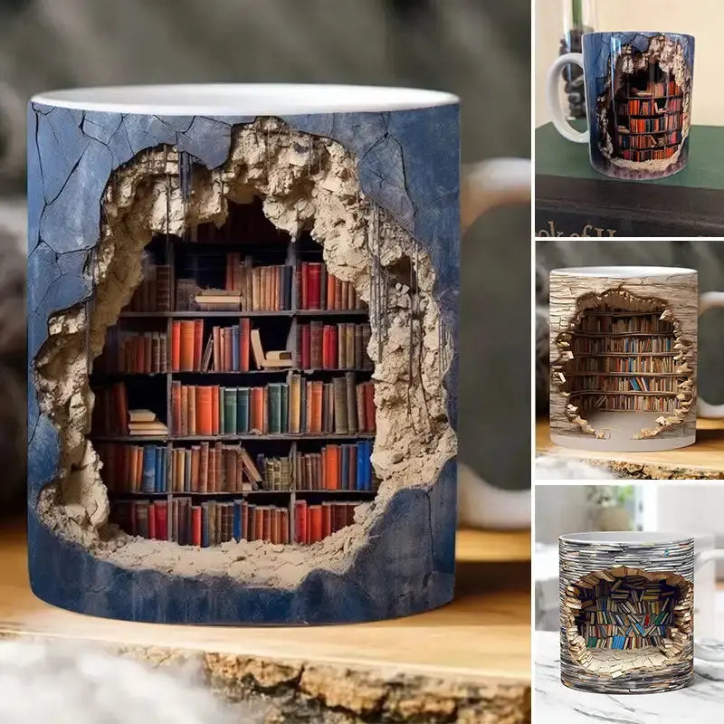 3D Bookshelf Coffee Mug – Gift for Book Lovers