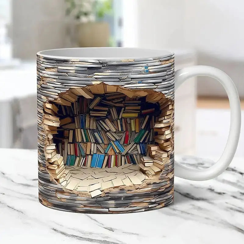 3D Bookshelf Coffee Mug – Gift for Book Lovers – view 3