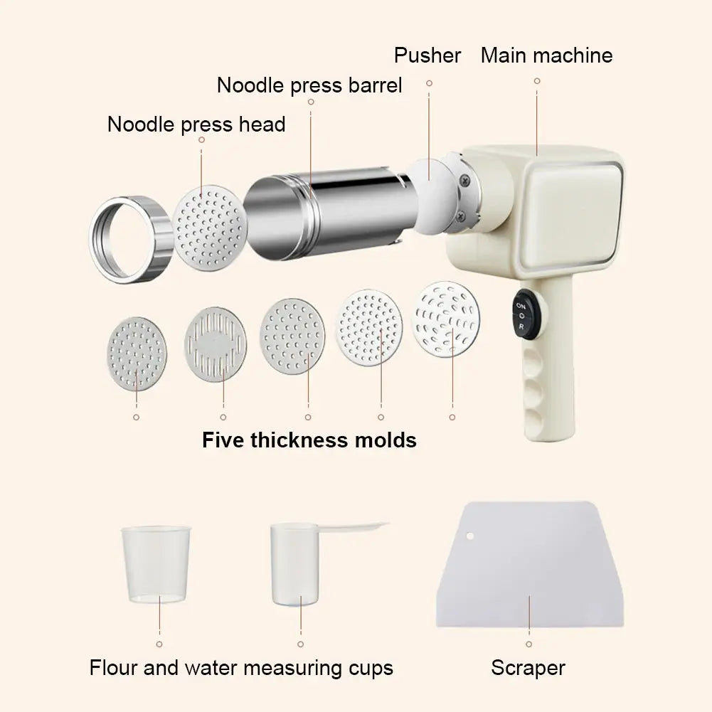Handheld Electric Pasta Maker with 5 Different Shapes Portable Wireless Noodle Maker Fast Pressing Pasta Machine Kitchen Gadgets