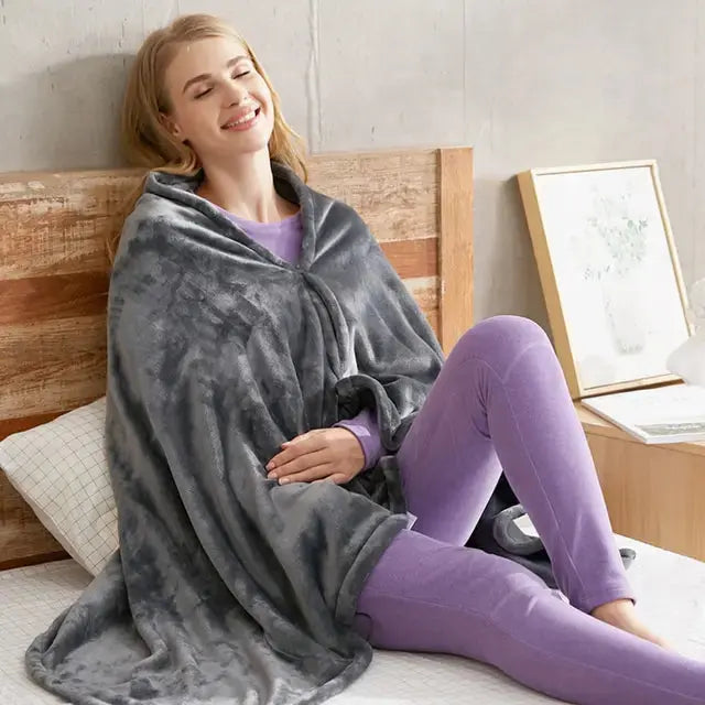 3 Heat Controller Coral Flannel Warm Shawl Winter Heated Blanket Cape Heating Lap Blanket Electric Heating Blanket 80*150Cm