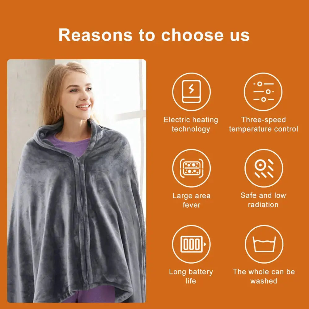 3 Heat Controller Coral Flannel Warm Shawl Winter Heated Blanket Cape Heating Lap Blanket Electric Heating Blanket 80*150Cm