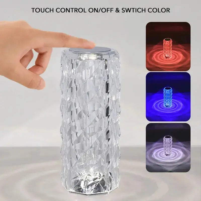 LED Crystal Table Lamp Bedroom Atmosphere Lamp Rose Light Projector USB Touch Night Light Decorative Light 16 Color