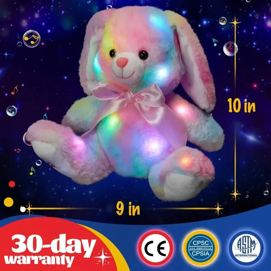 Luminous Cotton Bunny Plush Toys Throw Cute Pillow LED Lights Music Rainbow