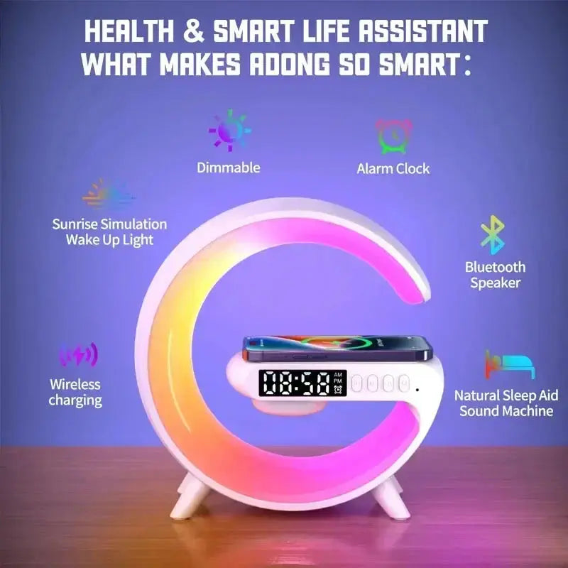 Multifunction Wireless Charger Pad Stand Speaker TF RGB Night Light Fast Charging - White