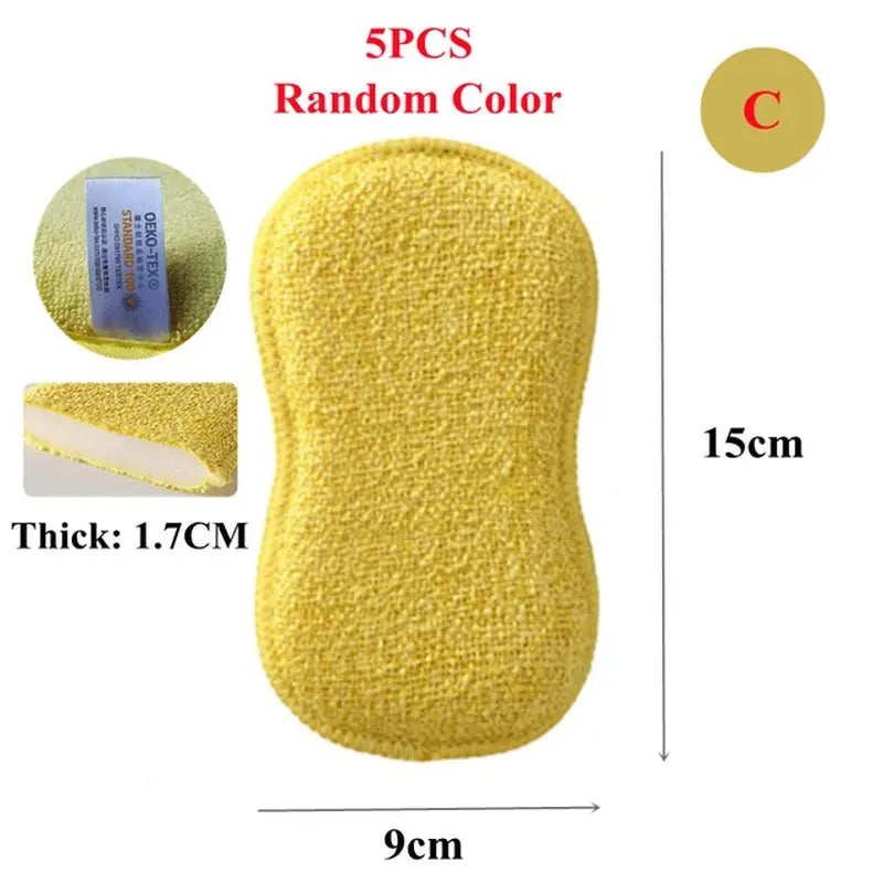 Super Absorbent Microfiber Double-Sided Scrub Sponge for Dishwashing Kitchen Bathroom Clean Cloth Eraser Magic Sponge