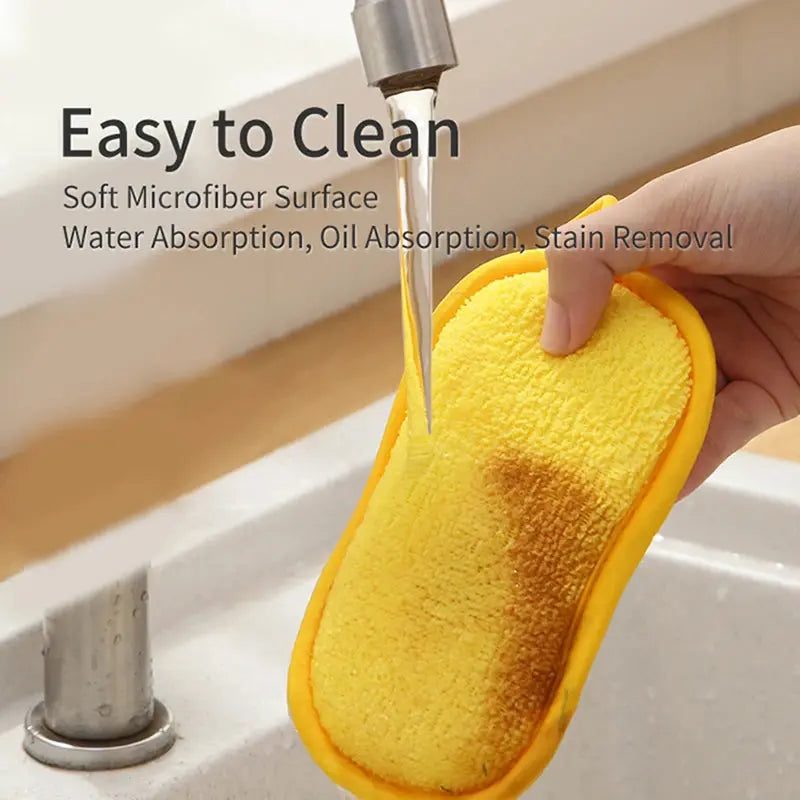 Super Absorbent Microfiber Double-Sided Scrub Sponge for Dishwashing Kitchen Bathroom Clean Cloth Eraser Magic Sponge