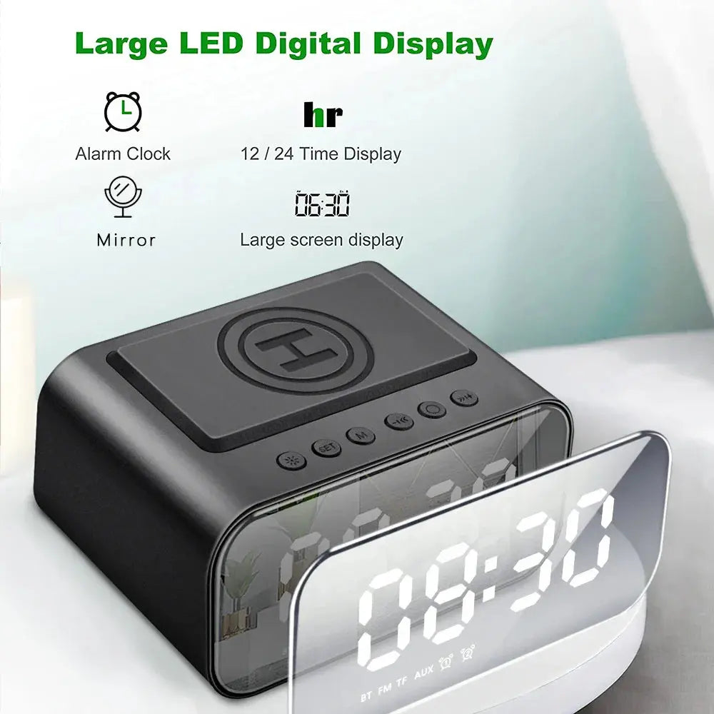 Wireless Charger Alarm Clock Bluetooth Speaker LED Smart Digital Clock Table - Black / CHINA