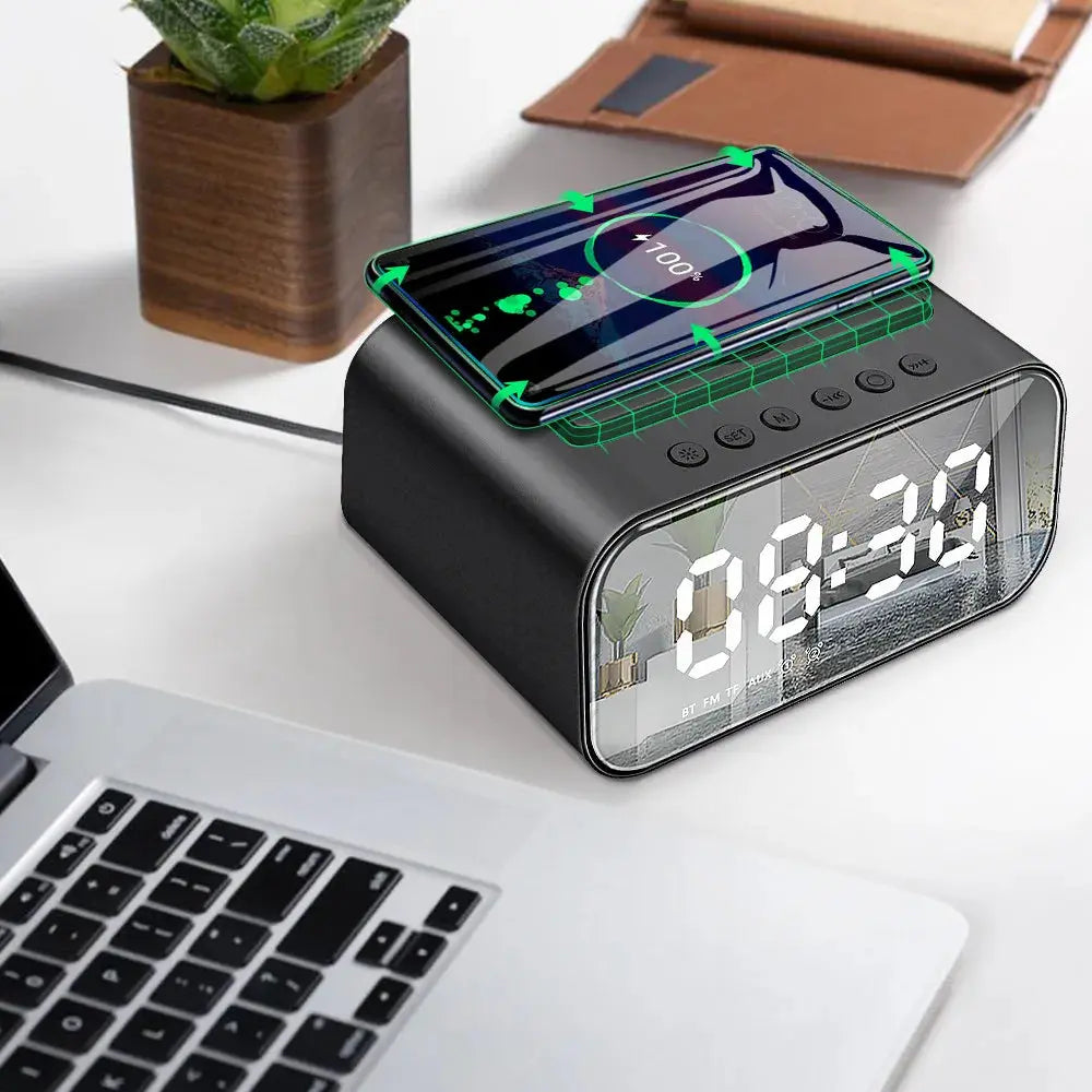 LED Alarm Clock with Wireless Charger & Speaker