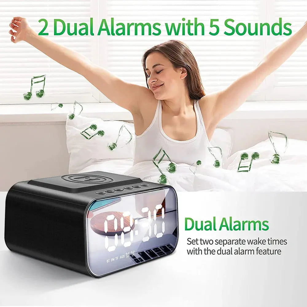 LED Alarm Clock with Wireless Charger & Speaker – view 2