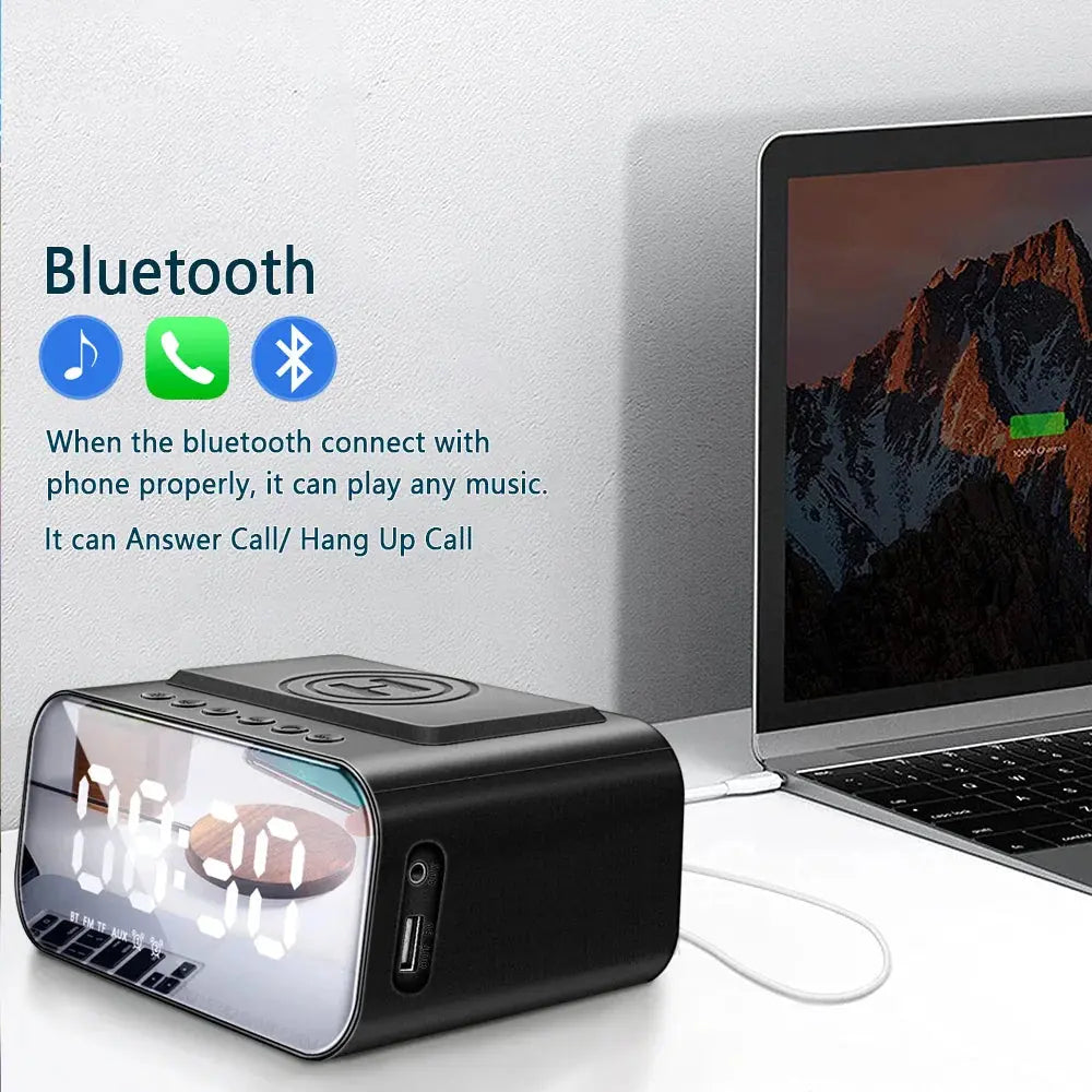 Wireless Charger Alarm Clock Bluetooth Speaker LED Smart Digital Clock Table - Black / CHINA