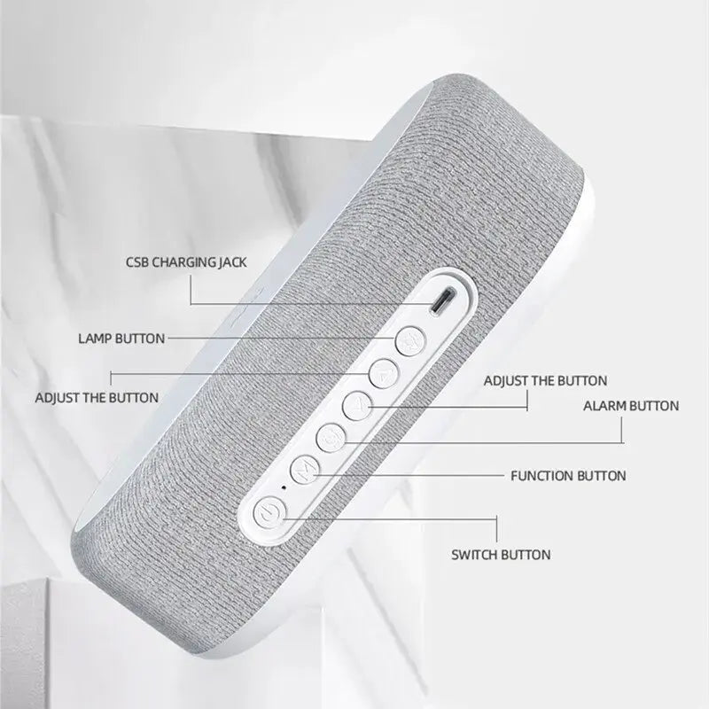 Wireless Charger Alarm Clock Time LED Light Thermometer Earphone Phone Charger - White