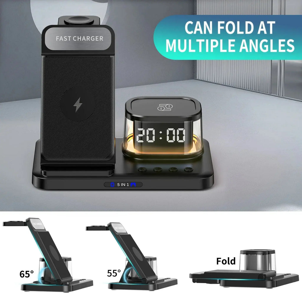 Foldable Wireless Charger Stand with Alarm Clock – view 4