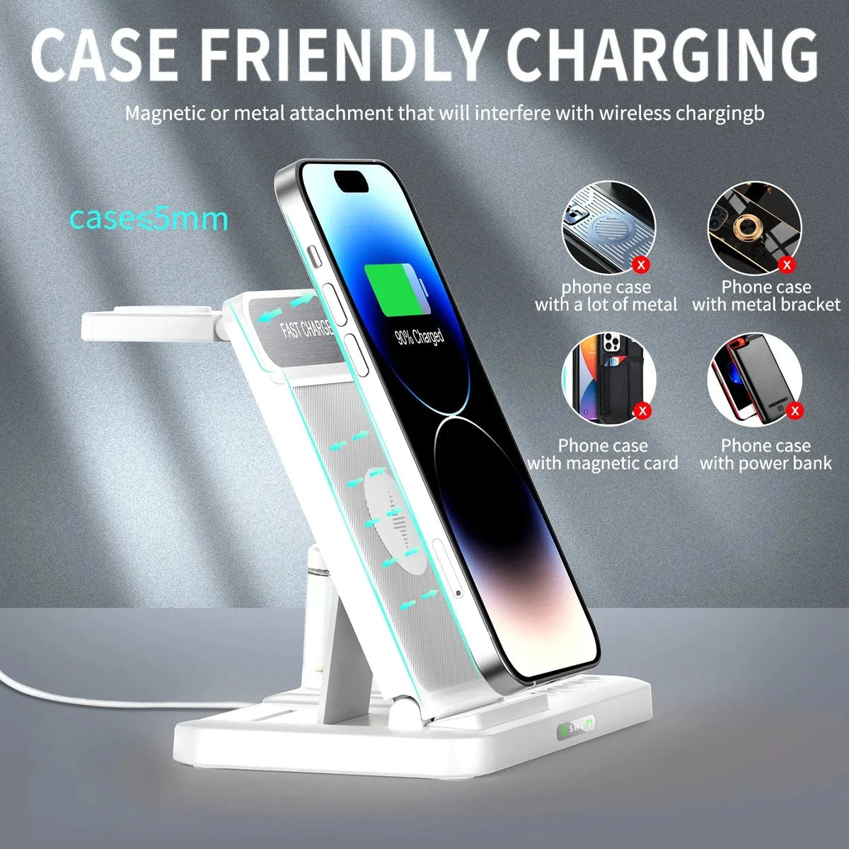Foldable Wireless Charger Stand with Alarm Clock – view 2