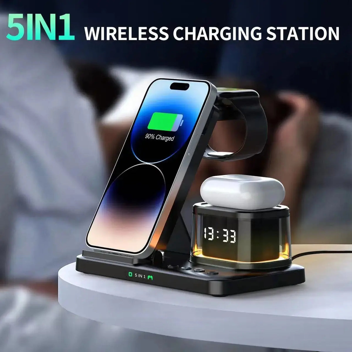 Foldable Wireless Charger Stand with Alarm Clock