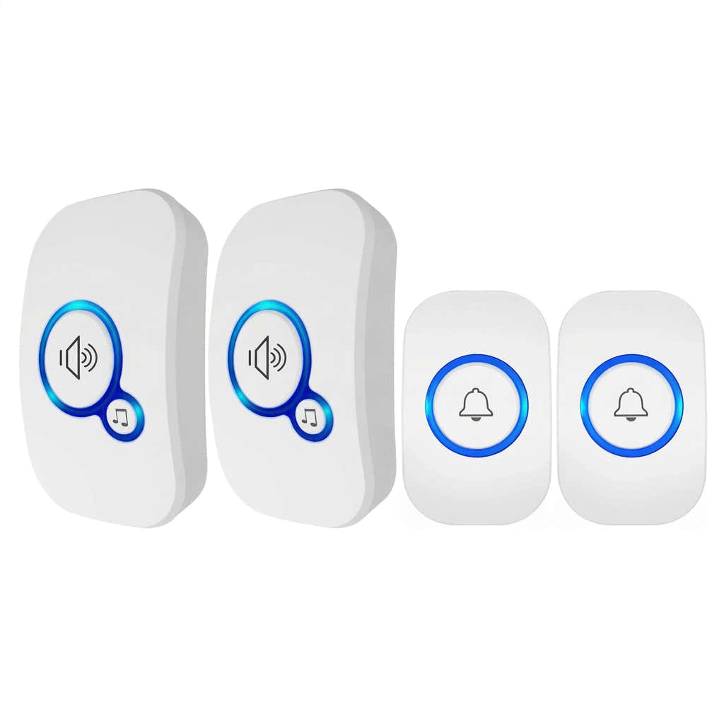 Two receivers and two buttons with sound and bell icons on a white background