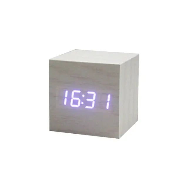 Wood Cube Voice Control Alarm Clock Decorative Clock Party Decoration for Bedroom Holiday Party Decoration Supplies