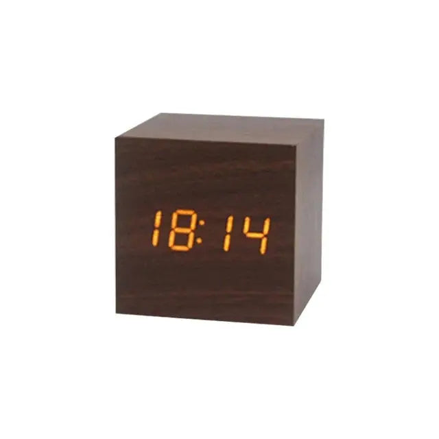 Wood Cube Voice Control Alarm Clock Decorative Clock Party Decoration for Bedroom Holiday Party Decoration Supplies