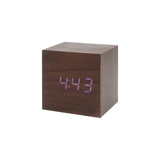Wood Cube Voice Control Alarm Clock Decorative Clock Party Decoration for Bedroom Holiday Party Decoration Supplies