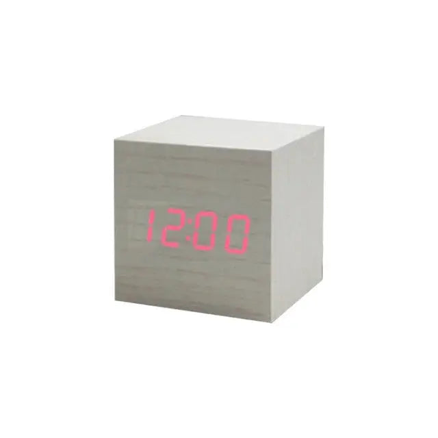 Wood Cube Voice Control Alarm Clock Decorative Clock Party Decoration for Bedroom Holiday Party Decoration Supplies
