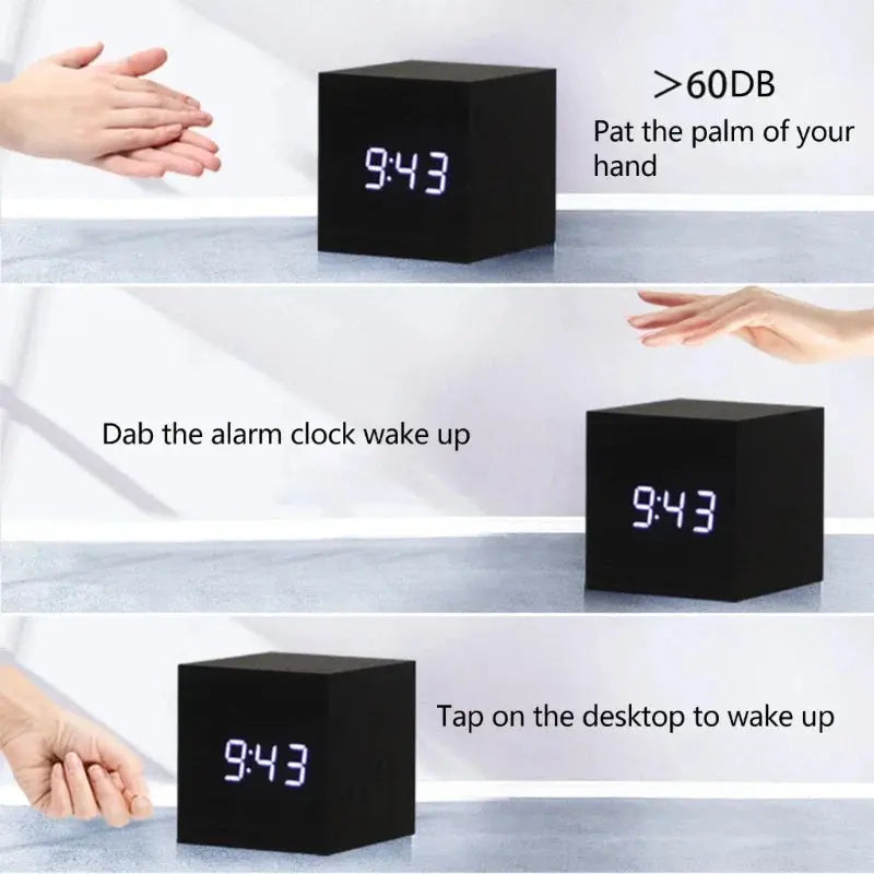 Wooden Cube Digital Alarm Clock – LED – view 3