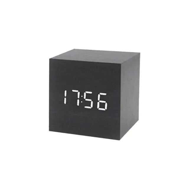 Wood Cube Voice Control Alarm Clock Decorative Clock Party Decoration for Bedroom Holiday Party Decoration Supplies