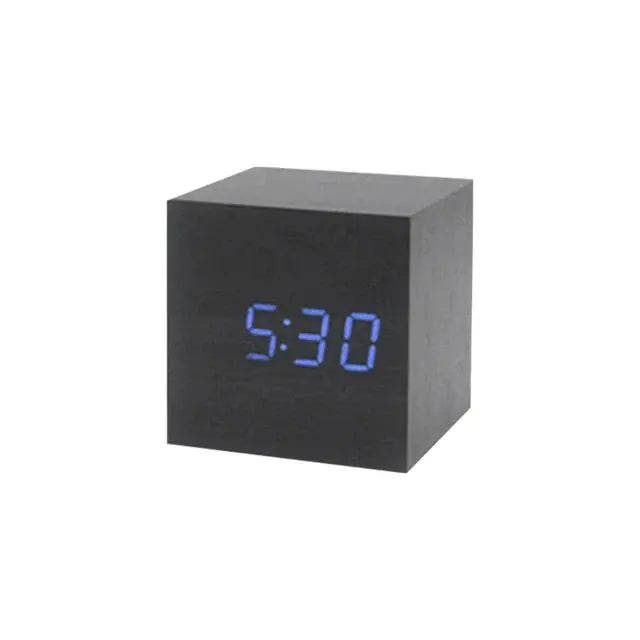 Wood Cube Voice Control Alarm Clock Decorative Clock Party Decoration for Bedroom Holiday Party Decoration Supplies