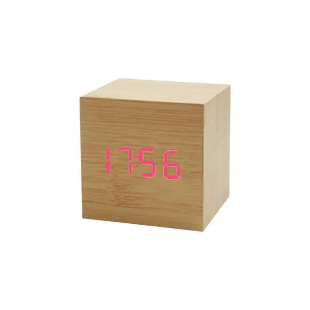 Wood Cube Voice Control Alarm Clock Decorative Clock Party Decoration for Bedroom Holiday Party Decoration Supplies
