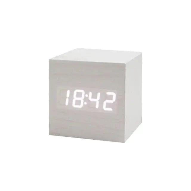 Wood Cube Voice Control Alarm Clock Decorative Clock Party Decoration for Bedroom Holiday Party Decoration Supplies