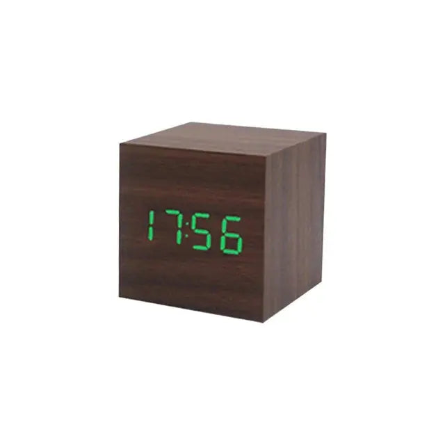 Wood Cube Voice Control Alarm Clock Decorative Clock Party Decoration for Bedroom Holiday Party Decoration Supplies