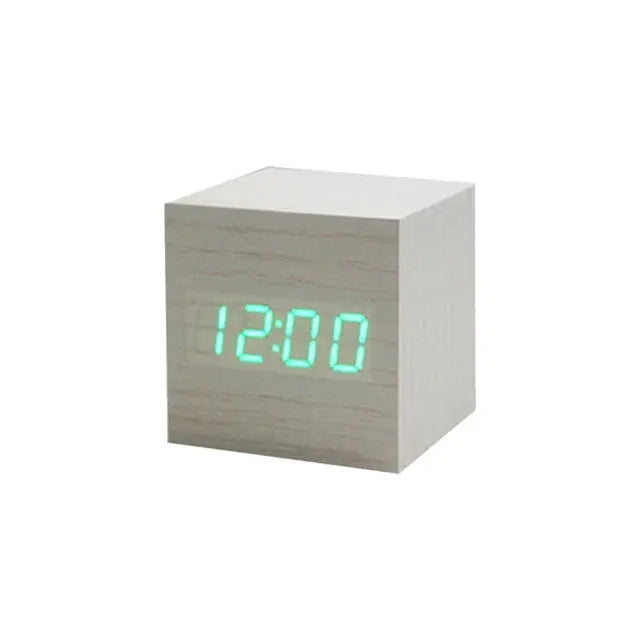 Wood Cube Voice Control Alarm Clock Decorative Clock Party Decoration for Bedroom Holiday Party Decoration Supplies