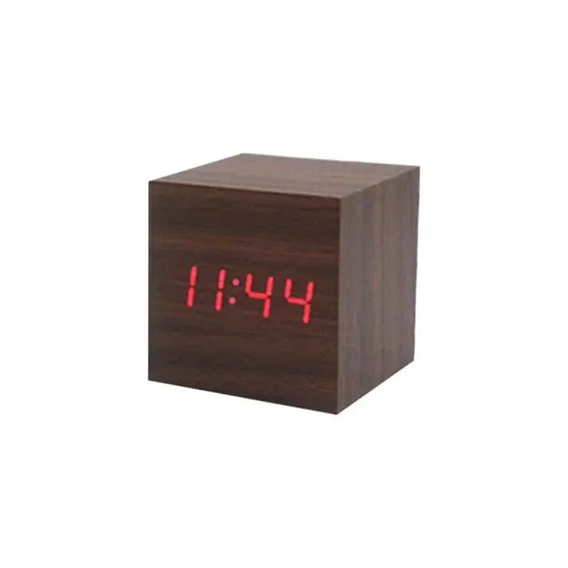 Wood Cube Voice Control Alarm Clock Decorative Clock Party Decoration for Bedroom Holiday Party Decoration Supplies