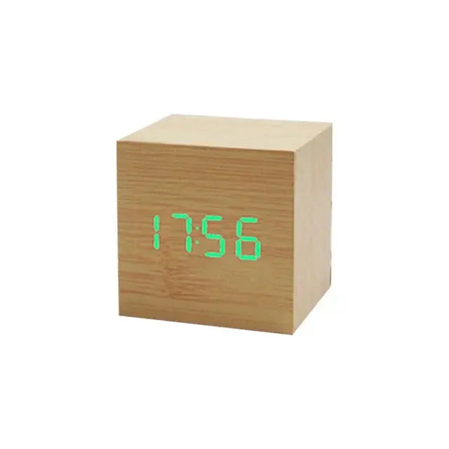 Wood Cube Voice Control Alarm Clock Decorative Clock Party Decoration for Bedroom Holiday Party Decoration Supplies