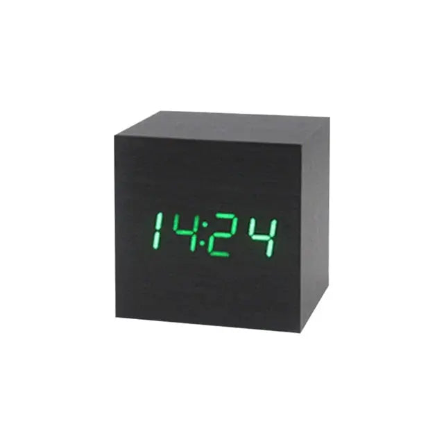 Wood Cube Voice Control Alarm Clock Decorative Clock Party Decoration for Bedroom Holiday Party Decoration Supplies