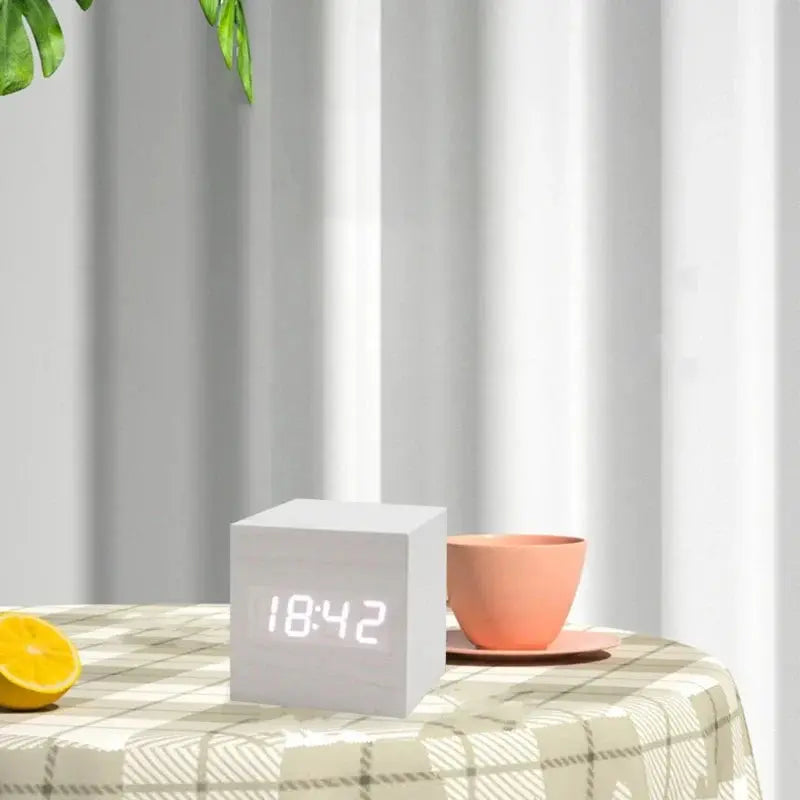 Wooden Cube Digital Alarm Clock – LED – view 4