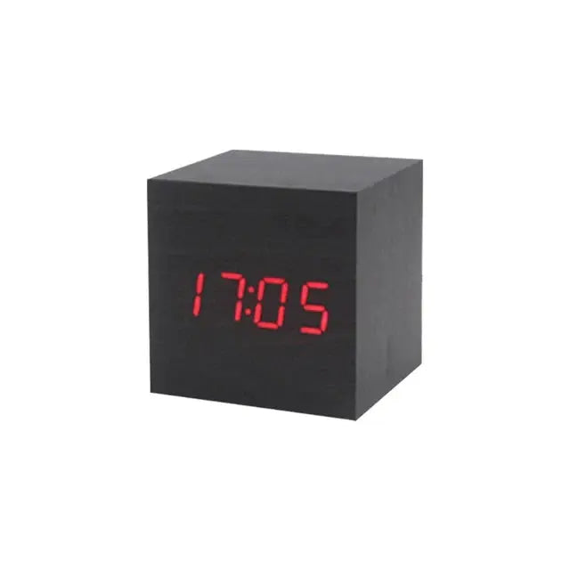 Wood Cube Voice Control Alarm Clock Decorative Clock Party Decoration for Bedroom Holiday Party Decoration Supplies